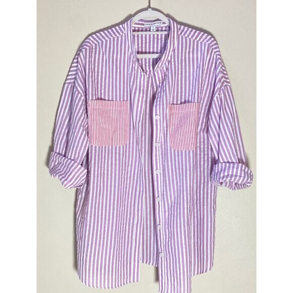 And Now This Striped Shirt Purple & Pink ~ Size 2X or Roomy L ~ Cool Relaxed Fit - Picture 8 of 10